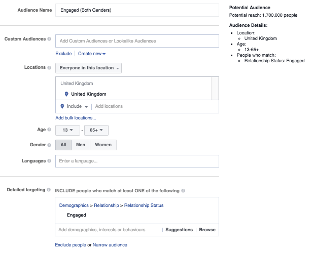 Facebook ad targeting all engaged Facebook users in the UK